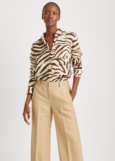 Pantalones Ralph Lauren Mujer Marrom - Linen-Blend Wide-Leg - JONUX5018
